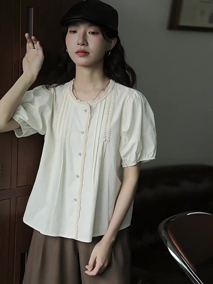 Áo sơ mi nữ YUMMY tay phồng form babydoll tiểu thư, Áo kiểu trắng phối bèo nhẹ nhàng basic - A12 | BigBuy360 - bigbuy360.vn