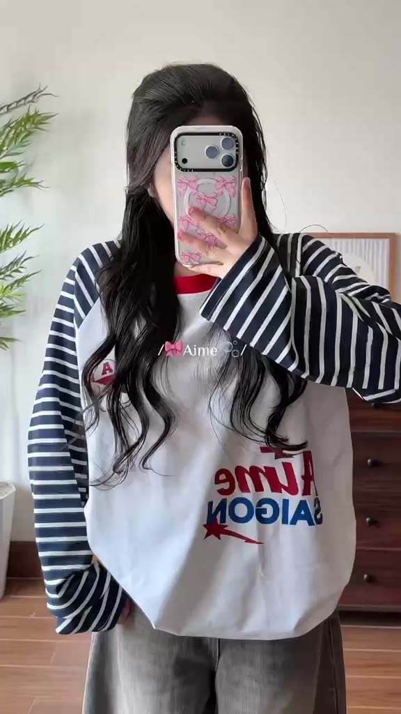 [Ver5] Áo Thun Tay Dài Raglan Phối Borip NGÔI SAOxCotton Long Sleeve Boxy AIMÉ Form Rộng Cổ Tròn Unisex Nam Nữ Áo Mùa Hè | BigBuy360 - bigbuy360.vn