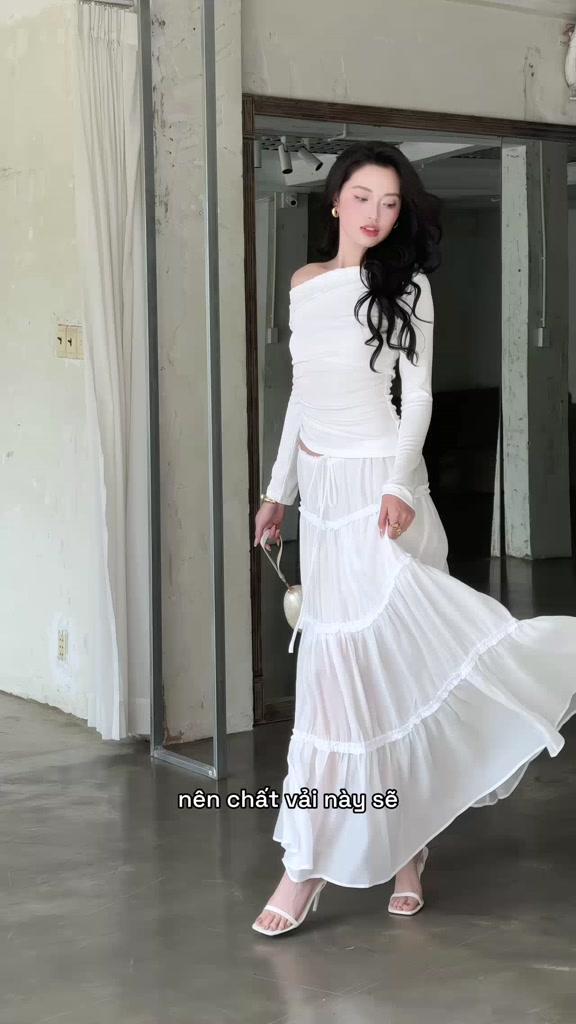 Chân Váy Maxi Bốn Tầng Rút Dây Eo La Boutique Freesize V027 | BigBuy360 - bigbuy360.vn