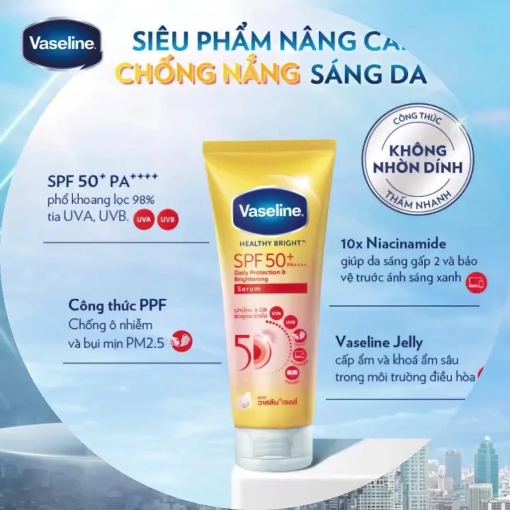 Chống nắng cơ thể Vaseline 50x bảo vệ da với SPF 50+ PA++++ giúp da sáng hơn gấp 2X 300ml | BigBuy360 - bigbuy360.vn