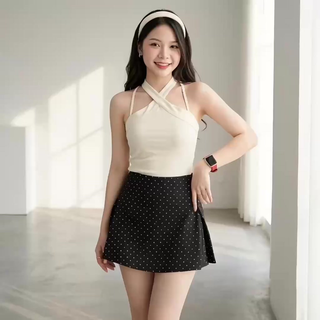 Chân Váy Nữ Chấm Bi Chữ A Có 3 Khóa Kéo Cạp Cao Kèm Quần Bảo Hộ Siêu Hot M865 | BigBuy360 - bigbuy360.vn