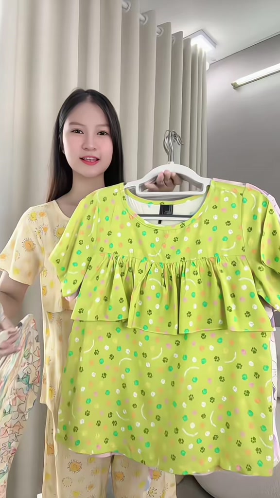 Đồ bộ tole, bộ lanh mặc nhà quần lửng, áo tay ngắn có bèo ngực SHOP5SAO (43-75kg) | BigBuy360 - bigbuy360.vn