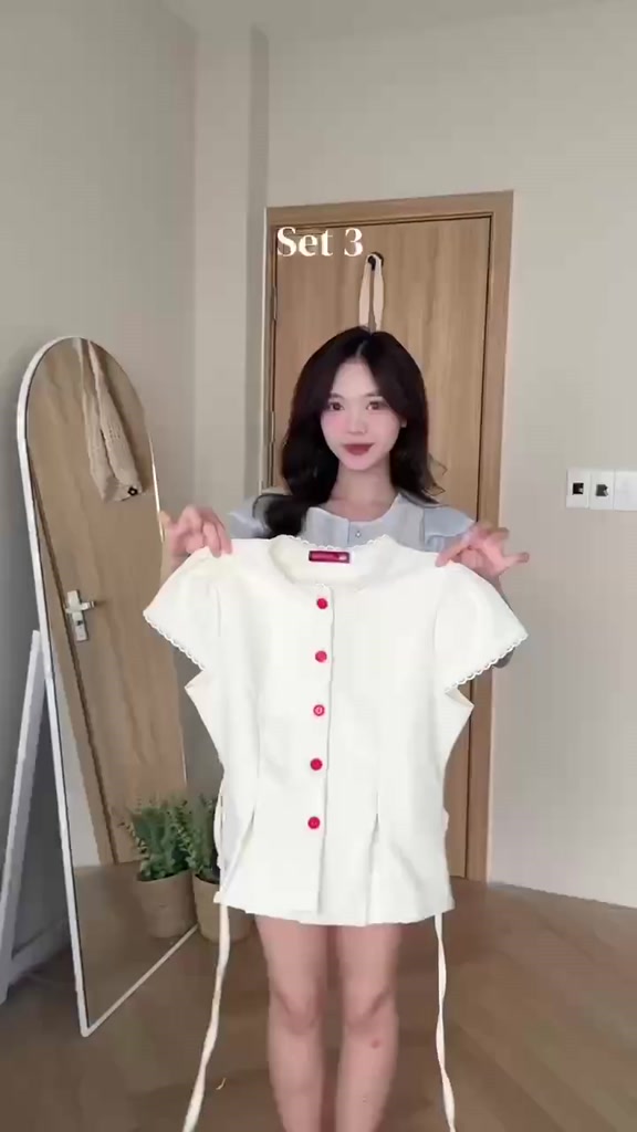 (Hàng L1) Set bộ babydoll 2 lớp tay bồng thô ren thêu hoa, thắt nơ phối chân váy ren Bun222 | BigBuy360 - bigbuy360.vn