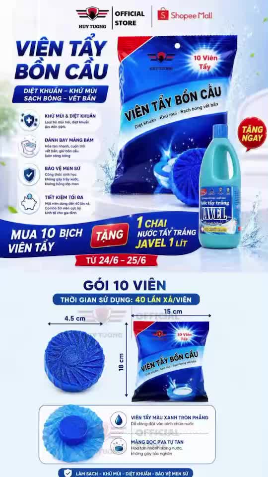 Viên Thả Bồn Cầu Tẩy Sạch Mảng Bám Khử Mùi Hàn Quốc, Viên Tẩy Bồn Cầu Gói 10 Viên Cực Kỳ Tiện Lợi - Huy Tưởng | BigBuy360 - bigbuy360.vn