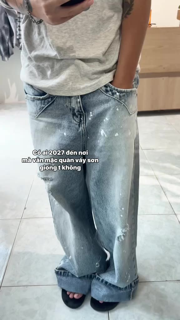 Quần Jeans Wash Dài Unisex Form Baggy Straight "HICKORY” Premium Denim Họa Tiết Vẩy Sơn Thủ Công | Common Issue | BigBuy360 - bigbuy360.vn