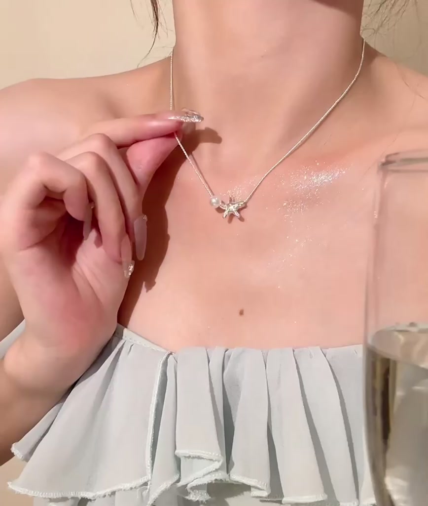 (Sợi Mảnh) Vòng cổ sợi Mảnh ngôi Sao mạ bạc mix hạt trai phong cách Hàn Quốc | BigBuy360 - bigbuy360.vn