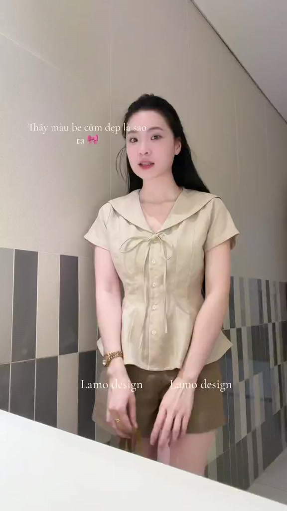 Áo sơ mi áo kiểu nữ cổ thủy thủ phối nơ xinh xắn trẻ trung LAMO - B1586 | BigBuy360 - bigbuy360.vn