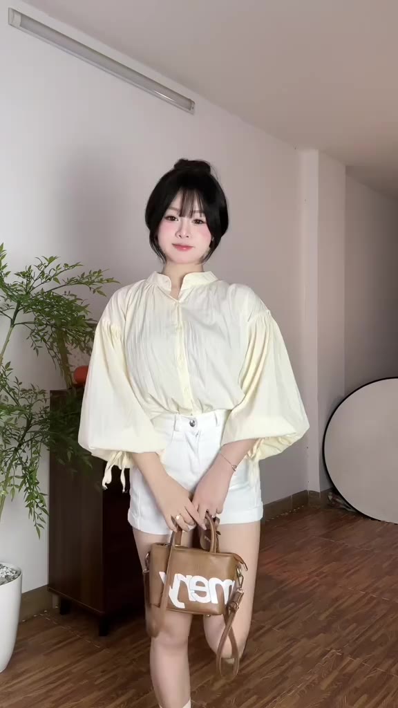 Áo Sơ Mi Tay Phồng Bo Chun Thắt Nơ Milasu Áo Dài Tay From Rộng Chất Gió Nhăn 514 | BigBuy360 - bigbuy360.vn