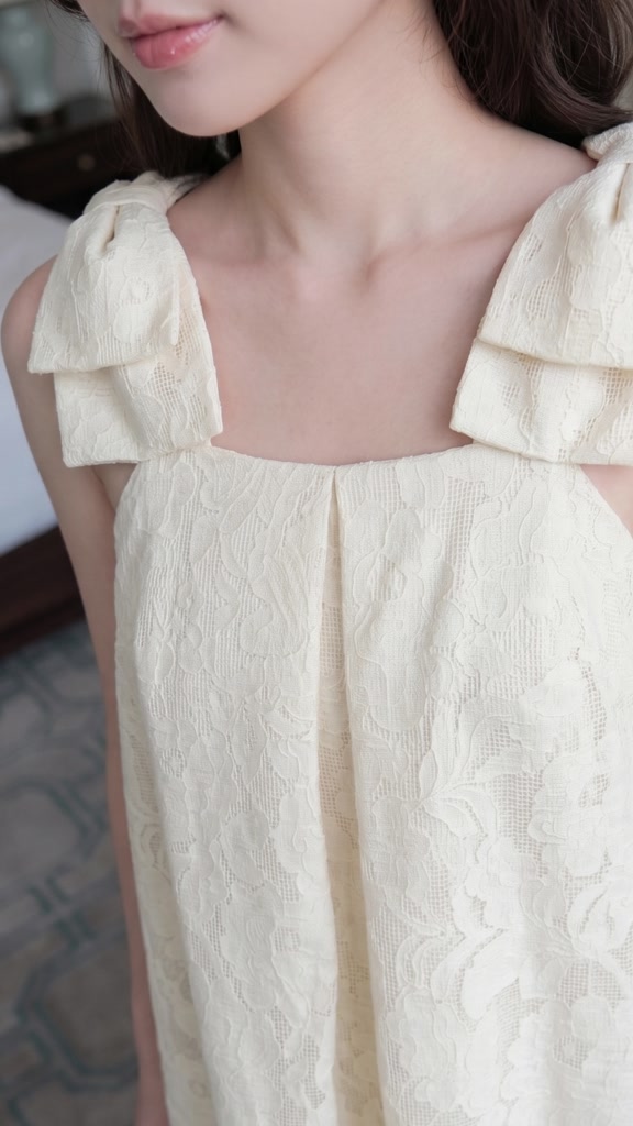Váy ren nữ hoa ép phối nơ vai tiểu thư, Váy suông babydoll đi chơi đi tiệc sang chảnh Linly Store V-DNO | BigBuy360 - bigbuy360.vn