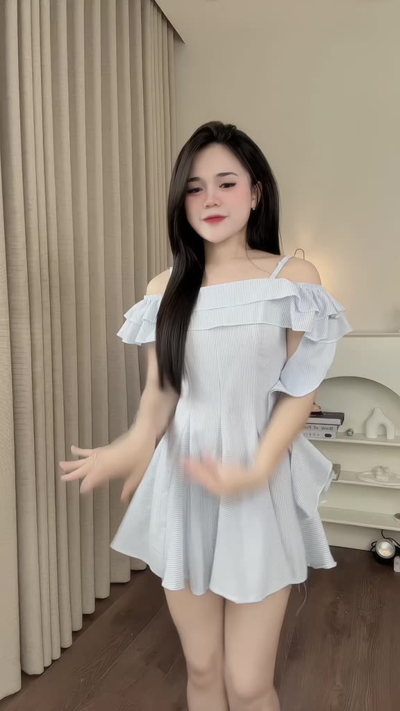 Váy trễ vai hai dây đũi kẻ dáng xòe phối bèo phong cách tiểu thư Hàn Quốc 24Febstudio VVN0023 | BigBuy360 - bigbuy360.vn