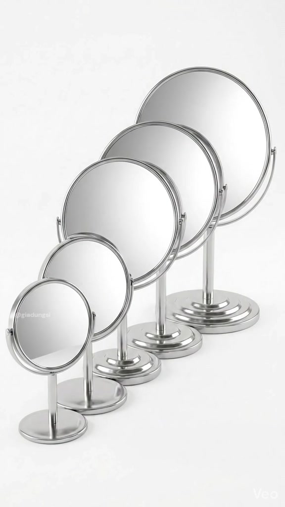 Gương mini trang điểm để bàn văn phòng 2 mặt có phóng to xoay 360 độ bằng inox | BigBuy360 - bigbuy360.vn