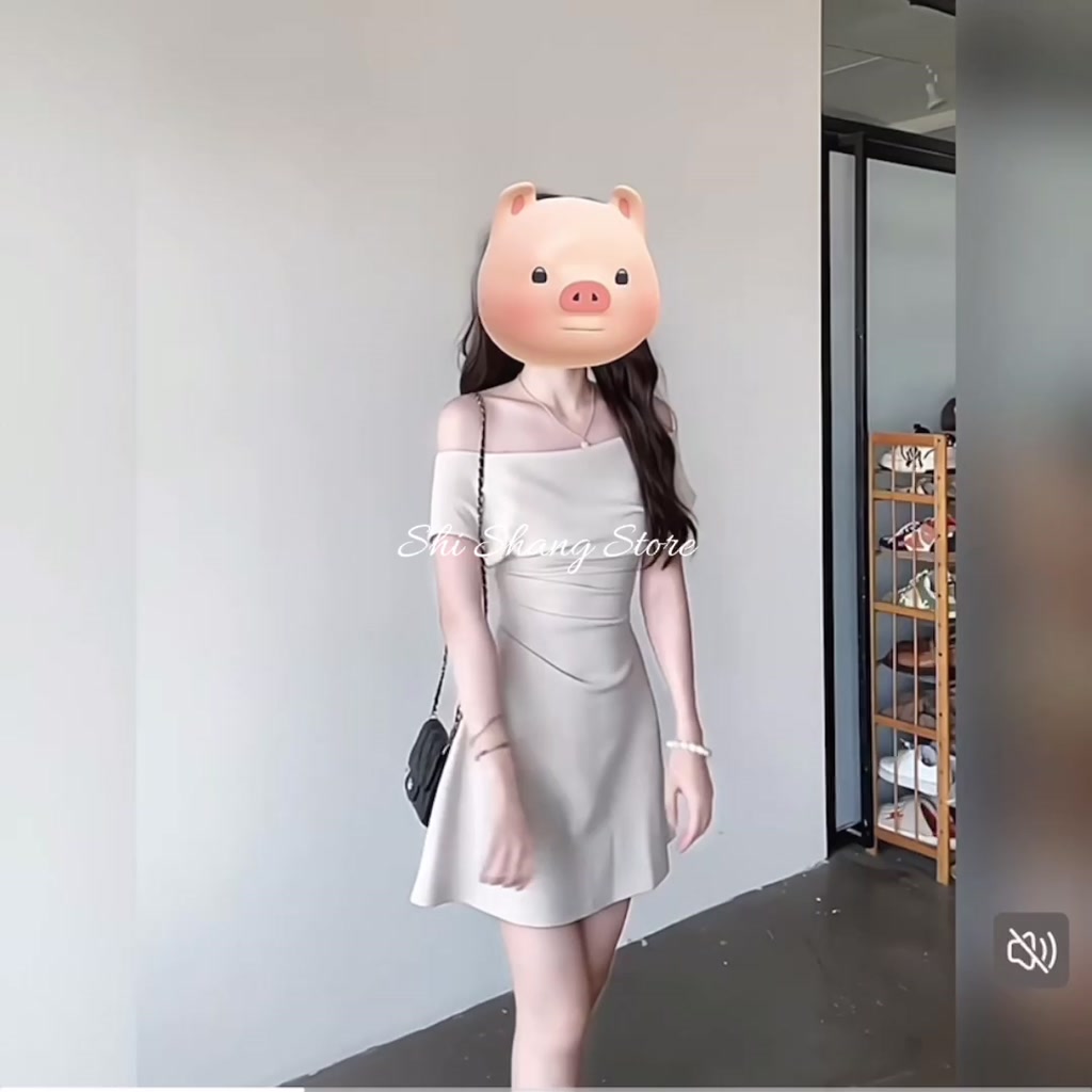 Đầm Lệch Vai Dáng Ngắn Li Eo Có Bigsize, Đầm Dáng A Che Bụng Tôn Dáng by Shi Shang - SH009 | BigBuy360 - bigbuy360.vn