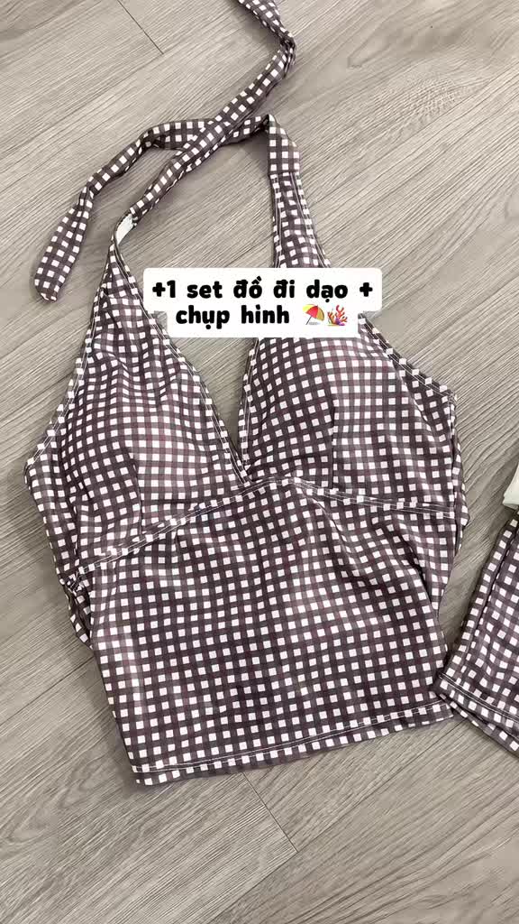 Bikini 2 Mảnh Cổ Yếm Cổ V Họa Tiết Caro, Set Đồ Bơi Nữ Có Sẵn Mút HanaLady - BN180 | BigBuy360 - bigbuy360.vn