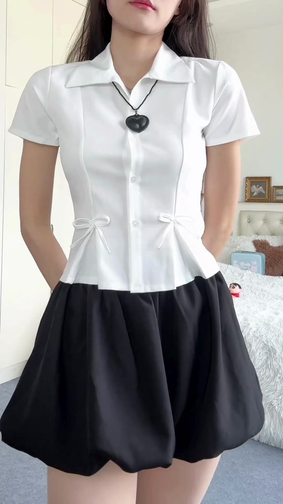 DALLA Sơ mi xếp ly đính nơ tay ngắn (SM17) Tiny Shirt HOT! | BigBuy360 - bigbuy360.vn