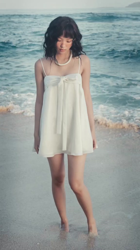 Đầm ngắn OLV lụa màu kem đính nơ nữ tính Cream Satin Bow Strapless Mini Dress đi chơi đi biển | BigBuy360 - bigbuy360.vn
