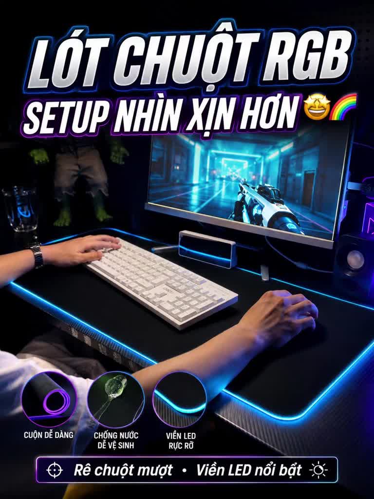Lót chuột bàn phím cỡ to - Miếng lót chuột LED RGB siêu đẹp - Pad chuột chơi game cỡ lớn chống trượt | BigBuy360 - bigbuy360.vn