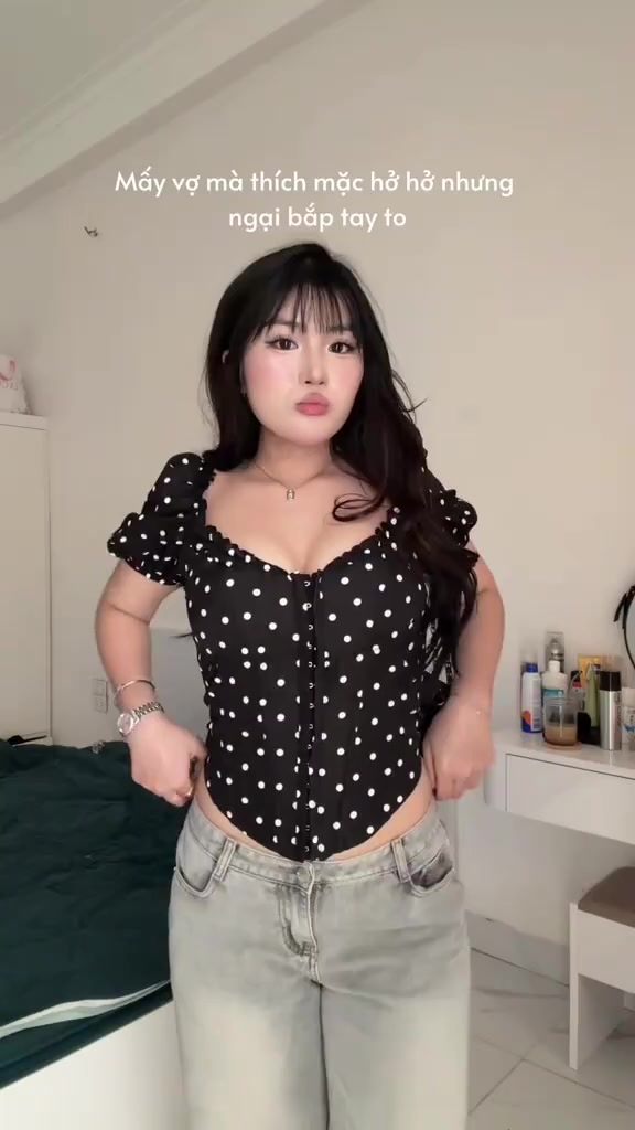 [Hàng loại 1] Áo kiểu Corset cup ngực chấm bi A24 tay phồng cổ vuông ôm eo tiểu thư vitage quyến rũ | BigBuy360 - bigbuy360.vn