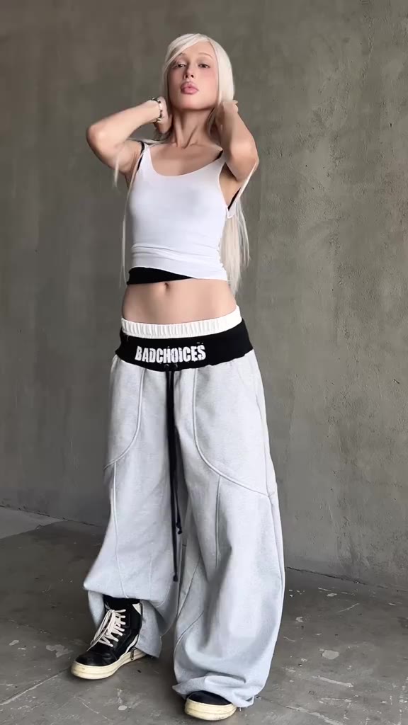Bad Choices | Quần nỉ ống rộng DOUBLE WAIST vải chân cua phối dây rút | BigBuy360 - bigbuy360.vn