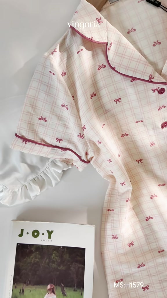 Bộ đồ ngủ nữ Pijama đũi mặc nhà VINGO/VINGORIA tay ngắn mùa hè H1599, H1579 | BigBuy360 - bigbuy360.vn