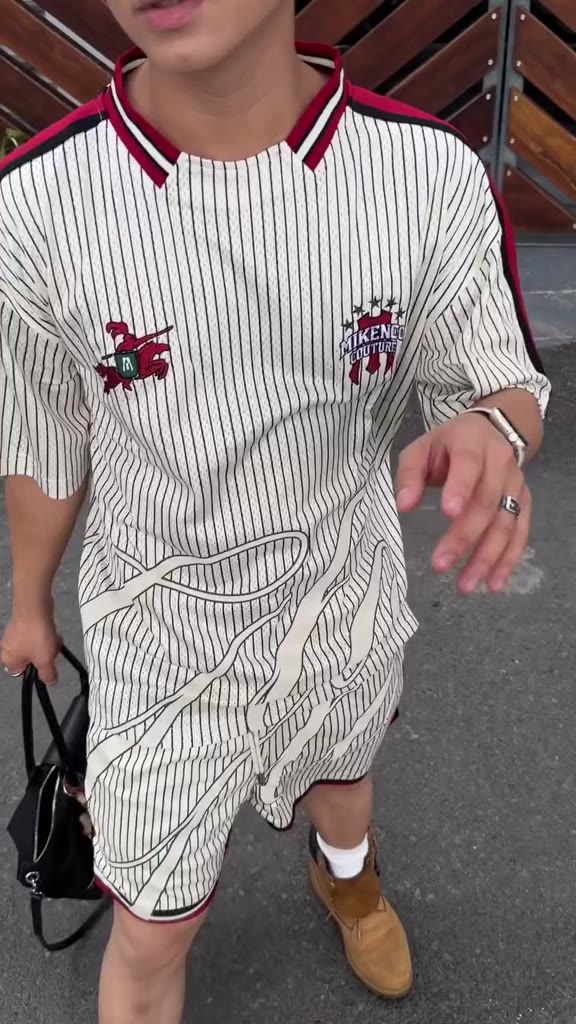 Áo phông unisex MIKENCO Glory Pinstripe Jersey Beige | BigBuy360 - bigbuy360.vn