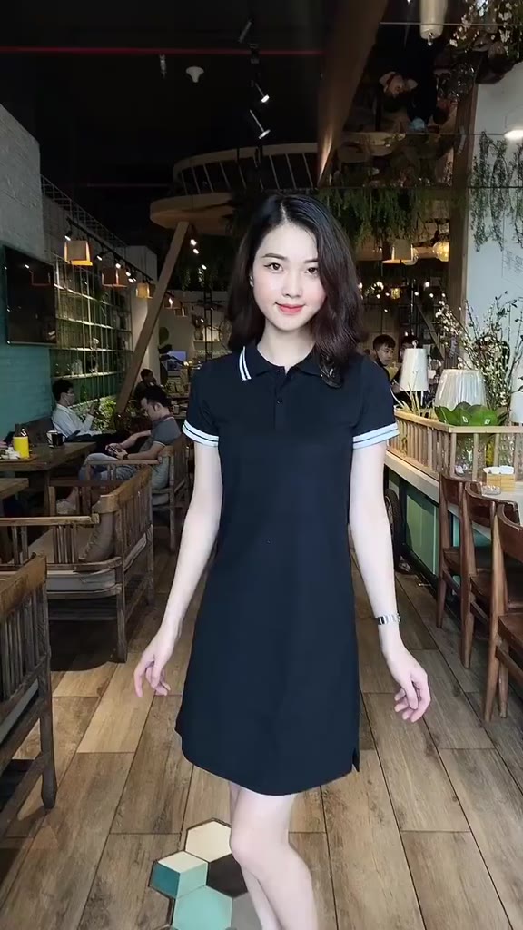 Váy Polo xuông đen tay trắng basic nhẹ nhàng _CAO CAP | BigBuy360 - bigbuy360.vn