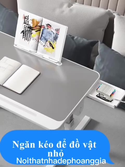 Bàn laptop có giá sách, ổ cắm usb, ngăn kéo, khay chống trượt, Bàn học sinh ngồi giường gập gọn nâng hạ thông minh | BigBuy360 - bigbuy360.vn