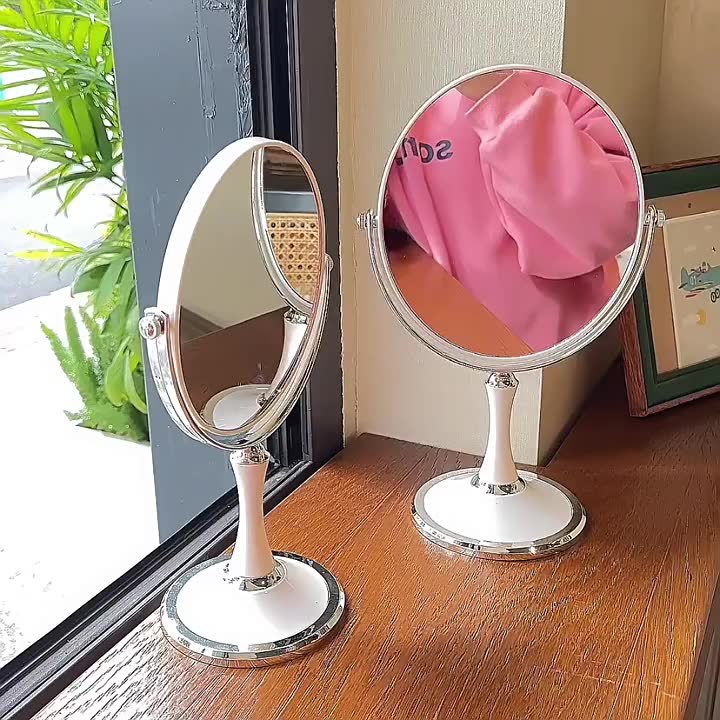(Size lớn) Gương trang điểm để bàn 2 mặt nhựa trắng decor trang trí phòng | BigBuy360 - bigbuy360.vn