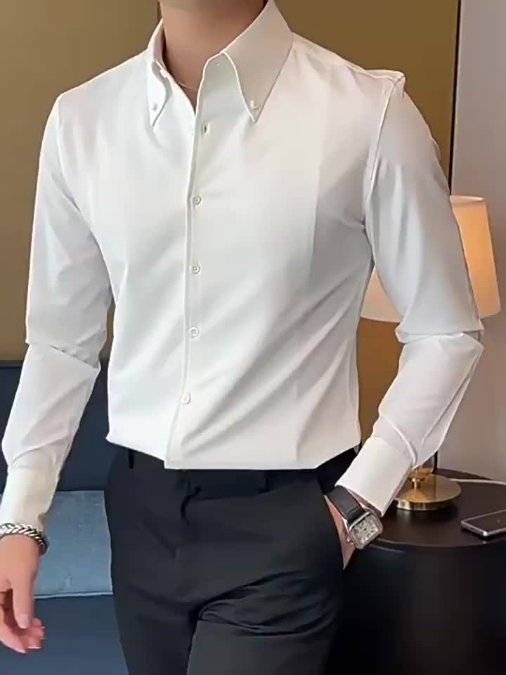 Áo sơ mi nam công sở cao cấp dài tay cổ đứng,dáng ôm slimfit vải lụa dày hàng thiết kế trẻ trung big size đi học đi chơi | BigBuy360 - bigbuy360.vn