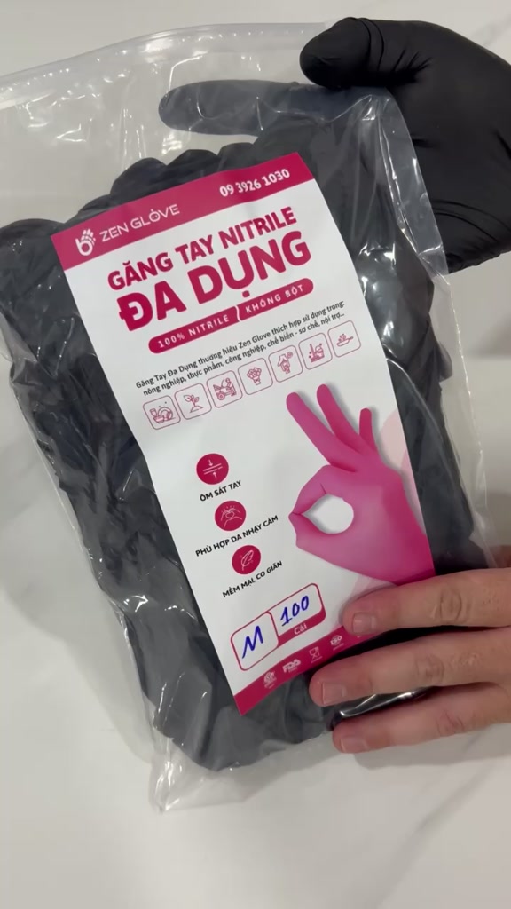 Găng Tay Đa Dụng Nitrile Màu Đen 'LOẠI DÀY'