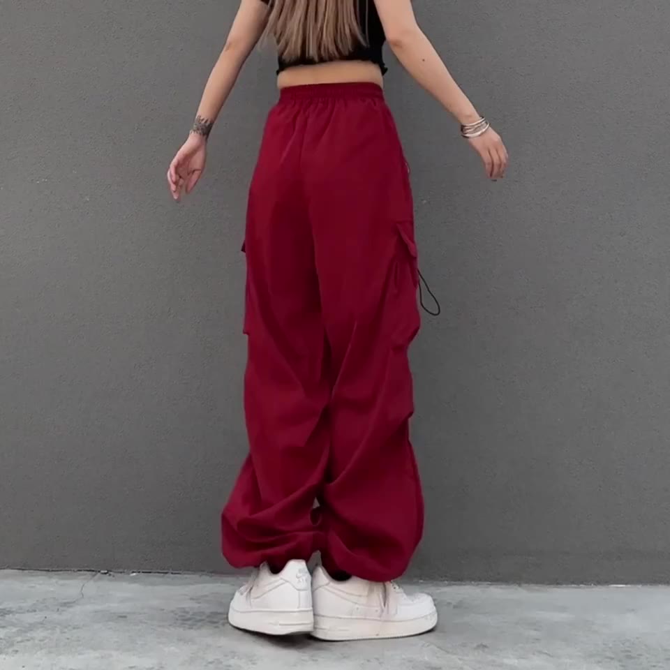 Quần Túi Hộp Lưng Cao Ống Rộng Cargo pants Eo Chun Dây Rút Thời Trang Cá Tính Phong Cách Thể Thao Y2K Cho Nữ | BigBuy360 - bigbuy360.vn