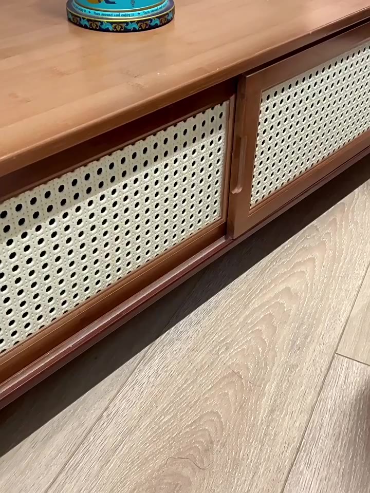 Kệ tivi phòng khách decor gỗ tre, treo tường