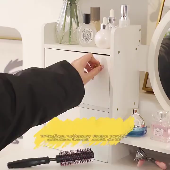 Bàn trang điểm đa năng Kèm gương tròn Tủ lưu trữ Tiết kiệm diện tích Cho phòng ngủ 𝙎𝙐𝙉𝙉𝙔 𝘽𝙄𝙀𝙍𝙀 | BigBuy360 - bigbuy360.vn