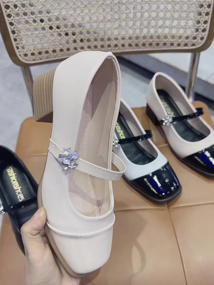 (Lùi 1 size) Giày marryjane chất da mềm đế cao 5p mũi vuông | BigBuy360 - bigbuy360.vn