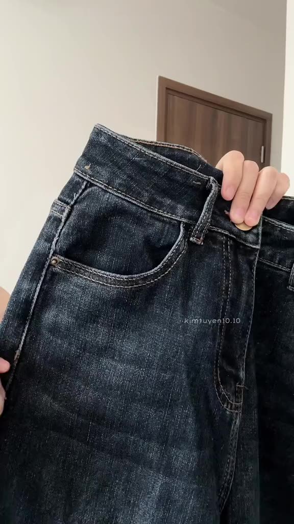 Quần jeans ống suông đứng mài ombre co giãn lưng cao TheCotton Quần bò ống đứng | BigBuy360 - bigbuy360.vn