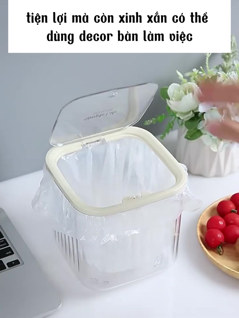 Hộp Nhựa Trong Suốt Đựng Đồ Trang Sức Mỹ Phẩm, Thùng Rác Mini Để Bàn Có Nắp Bật Kiểu Dáng Hiện Đại | BigBuy360 - bigbuy360.vn