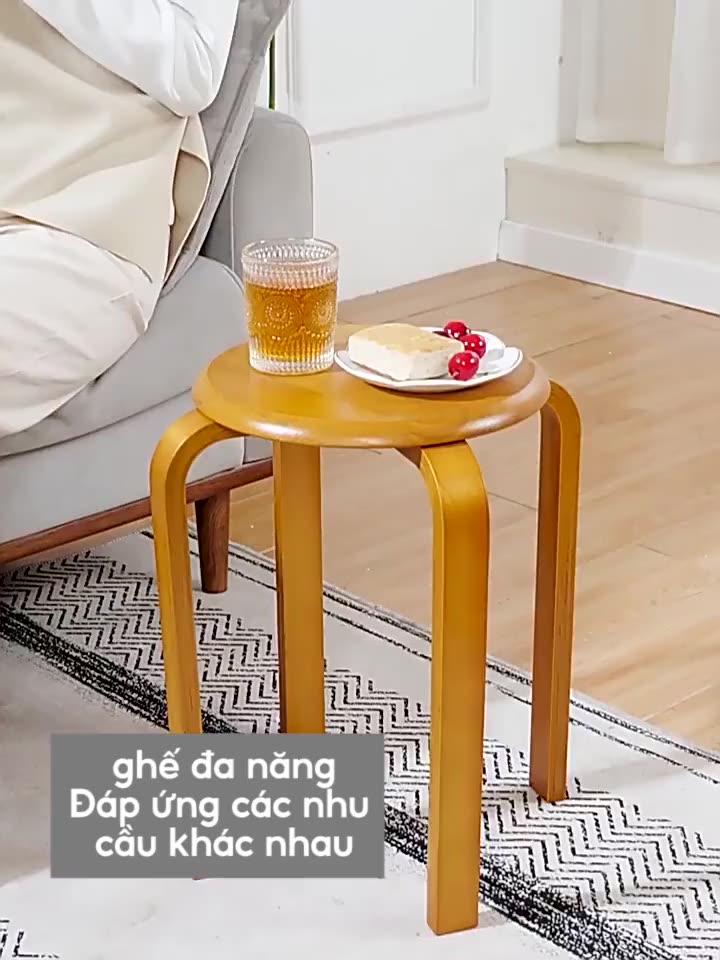 BMZAR Ghế Đôn Gỗ Tròn chân dẹp Chân Thẳng Dáng Thang 3 màu sắc chắc chắn tiện dụng dễ phối | BigBuy360 - bigbuy360.vn