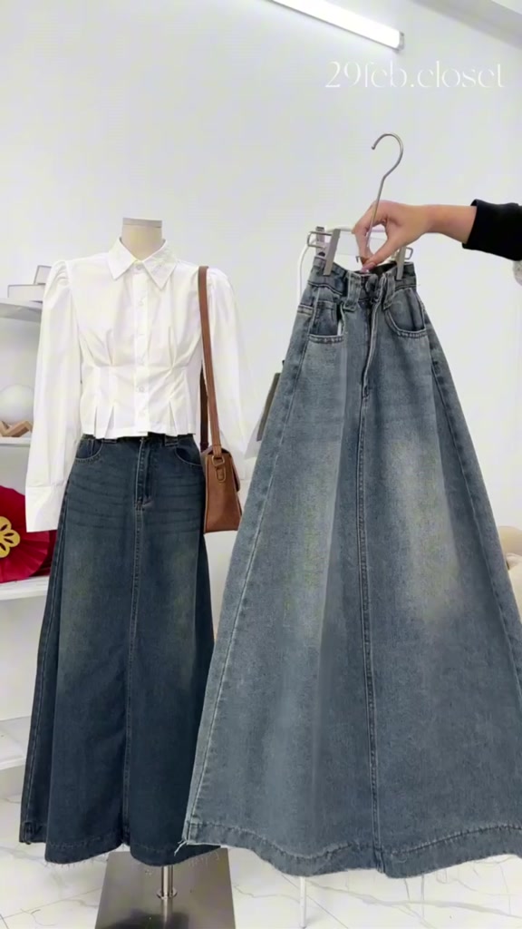 Chân Váy Jeans Bò Dáng Suông Dài Lưng Cao Tua Rua Gấu Thời Trang Hàn Quốc - 29feb.closet - CV43 | BigBuy360 - bigbuy360.vn