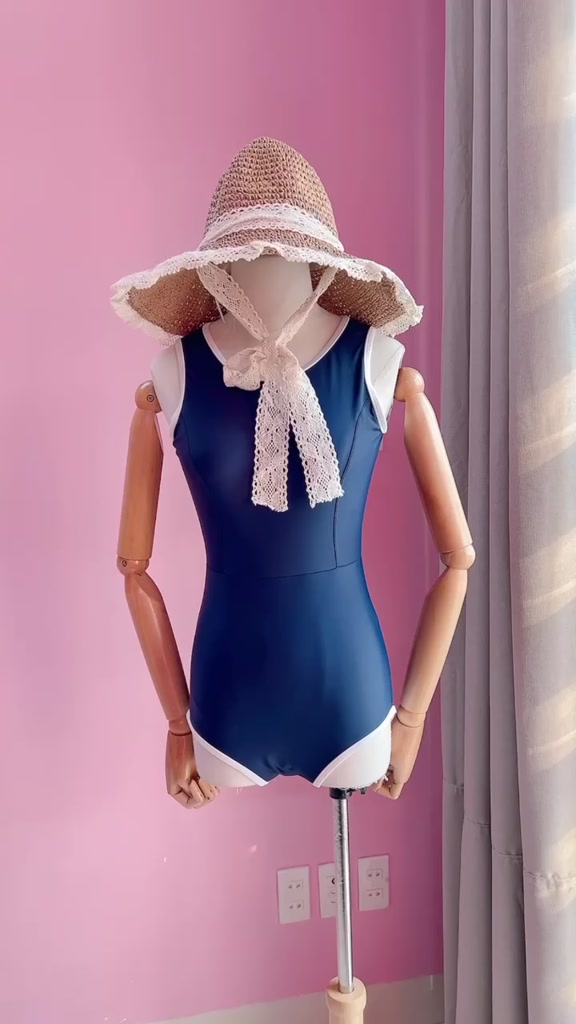 [ĐỒ BƠI LIỀN MẢNH CAO CẤP] Bikini 1 mảnh nữ khoét lưng GÀI KHÓA SAU màu XANH ĐEN viền trắng cá tính | BigBuy360 - bigbuy360.vn