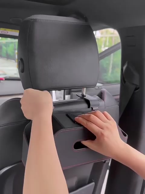 ( Hot ) Hộp Đựng Đồ Treo Ghế Ô Tô Da PU Đa Năng Có Khay Để Cốc, Giá Để Điện Thoại, Hộp Đựng Giấy