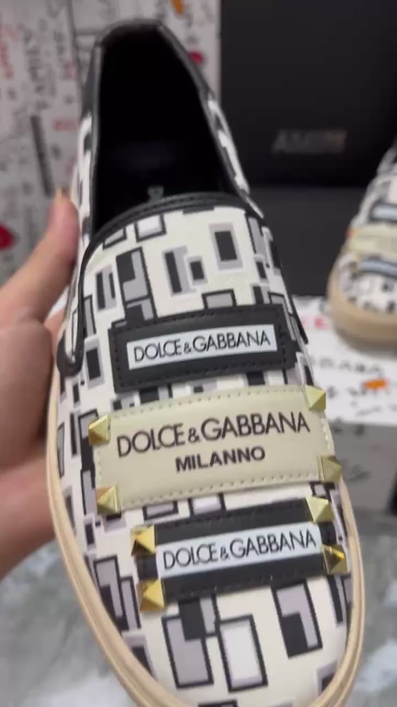 Giày slipon lười nam DG da Pu bọc vải dệt hoạ tiết hoa lá thêu mác logo da tag đá cao cấp LÙI 1SZ | BigBuy360 - bigbuy360.vn