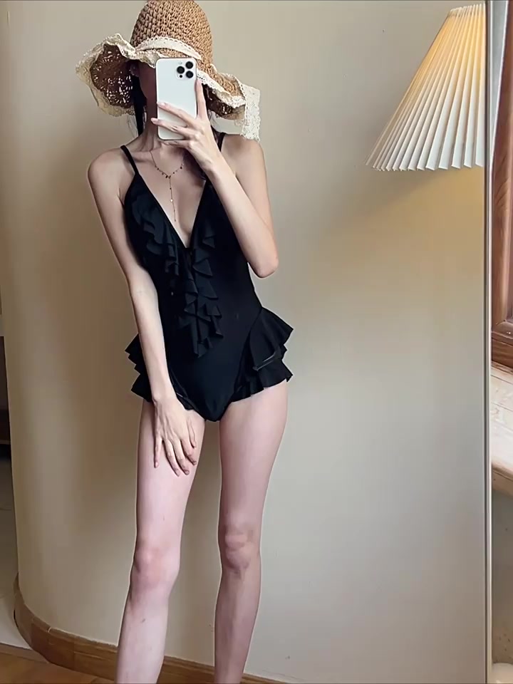 Bikini bèo nhún liền thân che bụng BD03, đồ bơi nữ 1 mảnh đan lưng bánh bèo tiểu thư | BigBuy360 - bigbuy360.vn