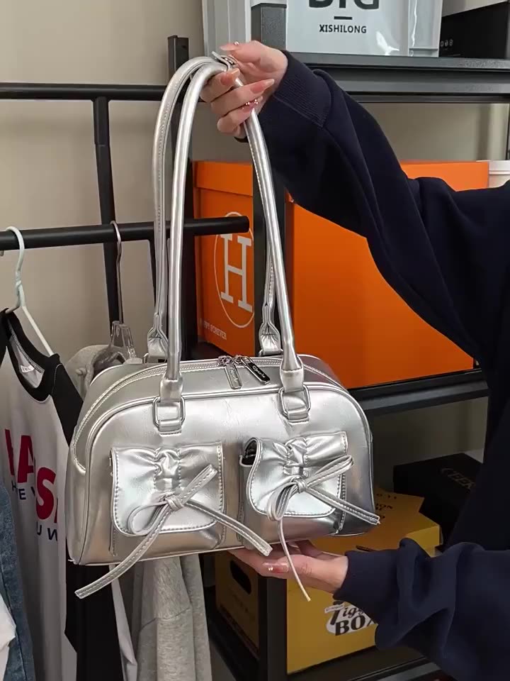 Yadou standoil Hàn Quốc Nơ Nách Boston Túi Tote Retro Dầu Sáp Da Đơn Giản Túi đeo dưới cánh tay | BigBuy360 - bigbuy360.vn