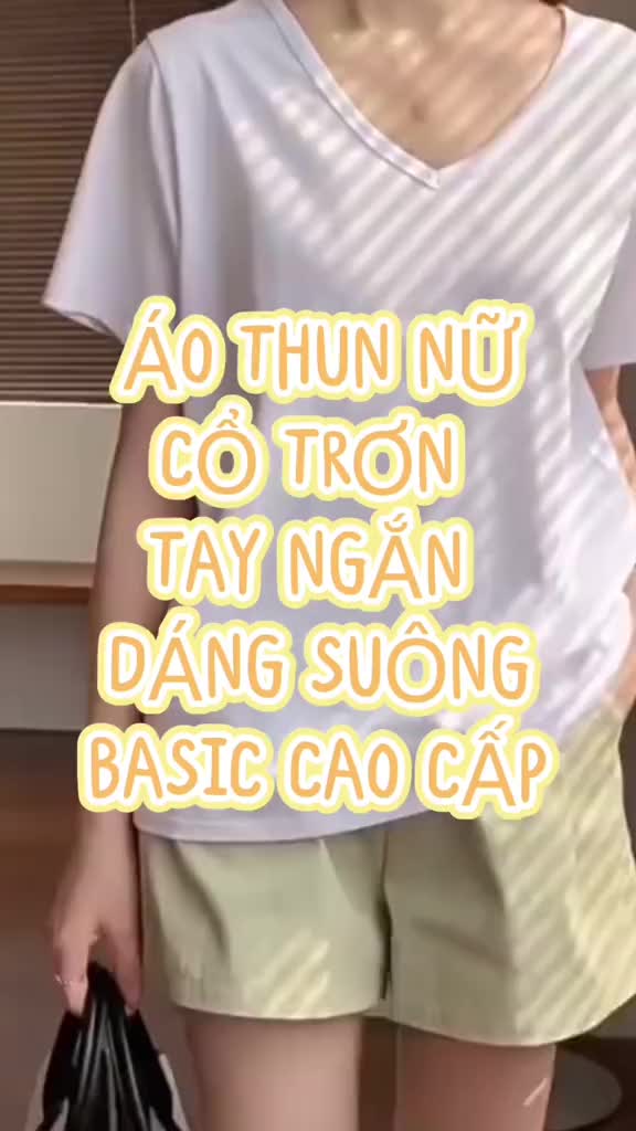 Áo Phông Nữ Cổ Tim Ngắn Tay LACOOL Dáng Suông Chất Cotton Basic Cao Cấp Co Giãn 4 Chiều Cổ Chữ V Duyên Dáng 8 Màu LA07 | BigBuy360 - bigbuy360.vn