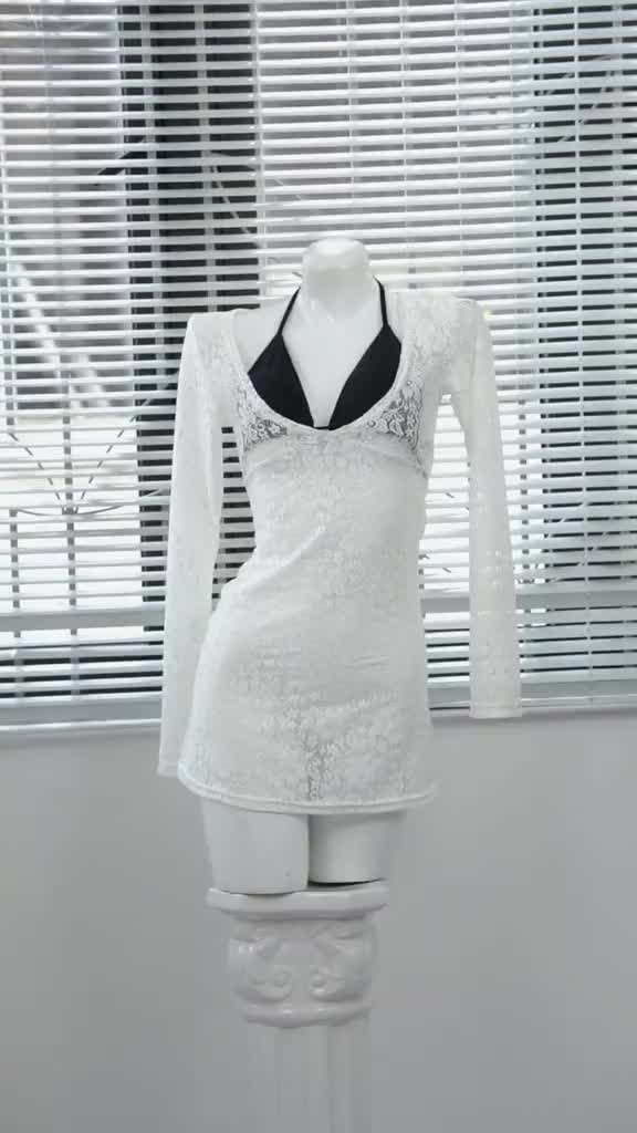 Váy ren mặc ngoài bikini dài tay trễ nguc xuyên thấu một lớp màu trắng sexy cho nữ hottrend ( KHÔNG KÈM BIKINI) - Mã M01 | BigBuy360 - bigbuy360.vn