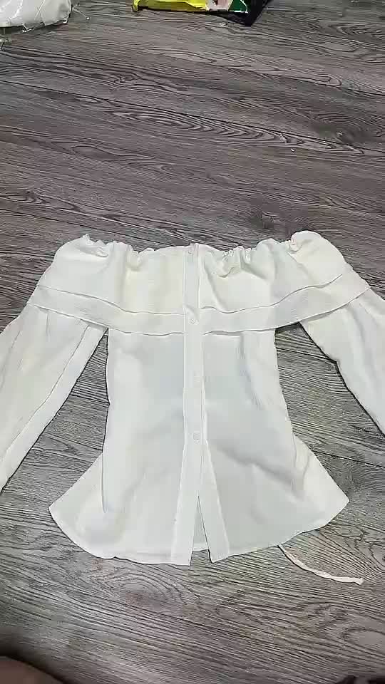 Áo trễ vai tay dài bẹt kiểu ôm bồng xẻ tà chất voan xốp trắng xinh VANISA CT047 | BigBuy360 - bigbuy360.vn