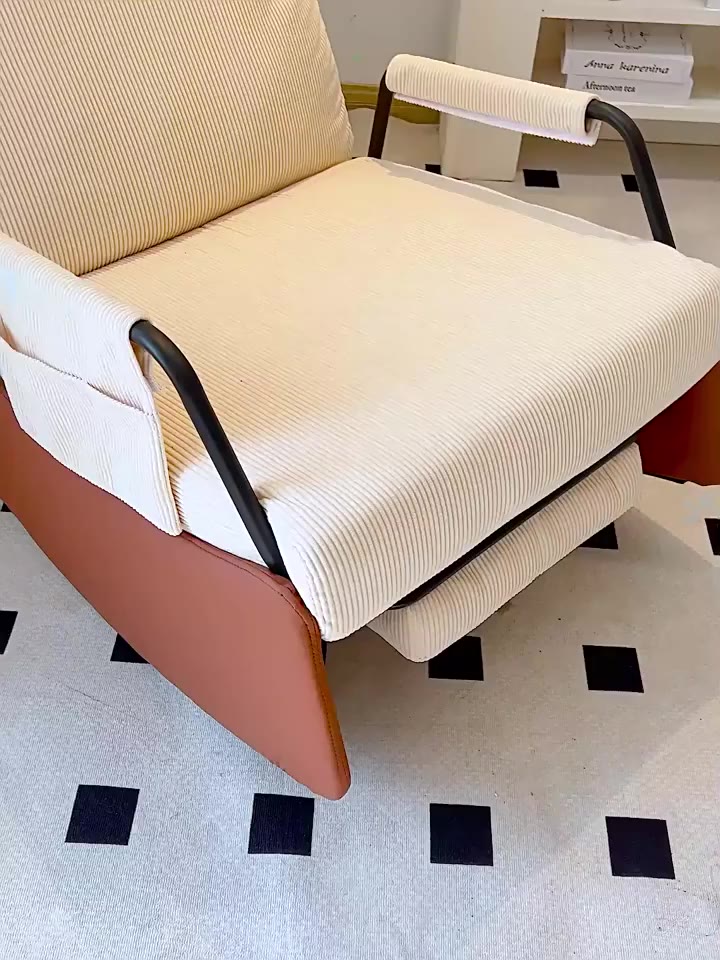 Ghế Bập Bênh ROVOS Ghế Thư Giãn Gập Ngả Chiều Chế Độ, Chất Liệu Khung Sắt Mặt Nệm Sofa Bọc Vải Nhung Tăm Mềm Màu Xanh Be | BigBuy360 - bigbuy360.vn