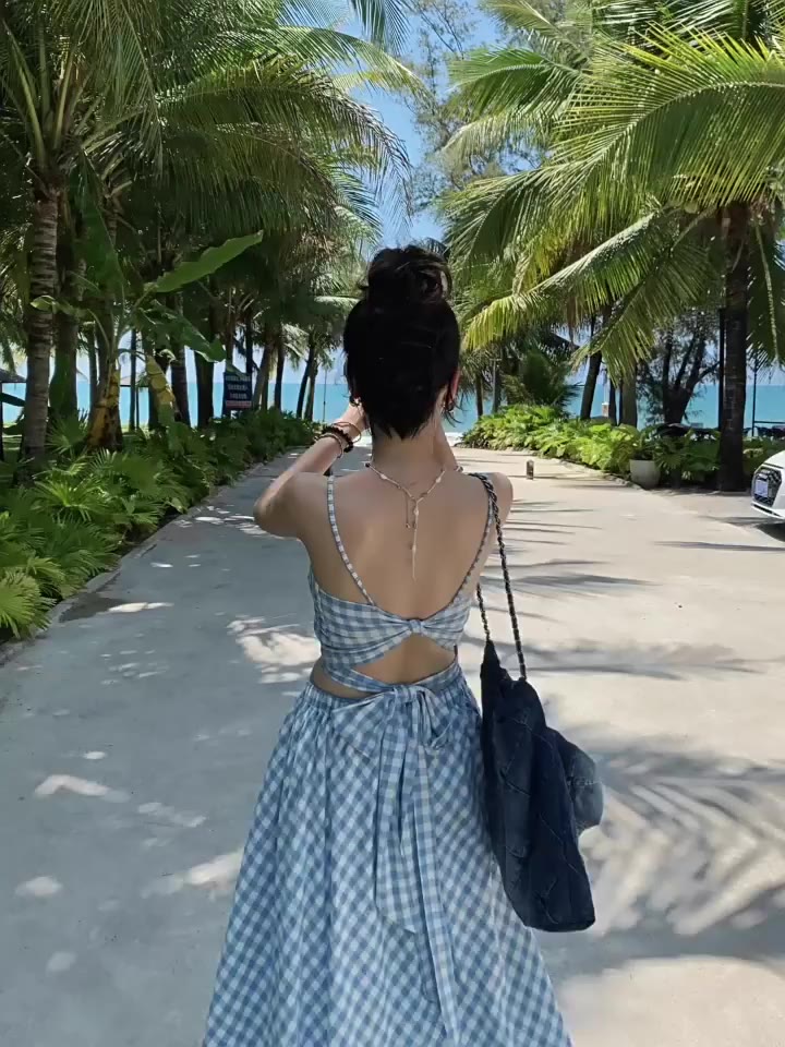 Váy Đi Biển - Áo Bikini Thắt Nơ Lưng Mix Với Chân Váy Maxi Dáng Dài Kẻ Caro Siêu Hot Đi Biển, Du Lịch Gin62.store | BigBuy360 - bigbuy360.vn