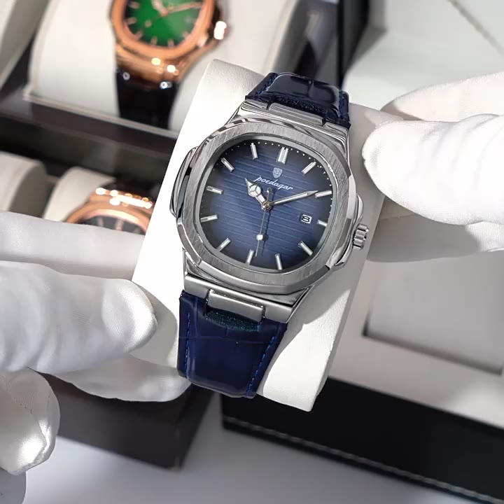 Đồng hồ chính hãng dây da POEDAGAR 613 nam giới cao cấp phong cách trẻ trung năng động kim dạ quang dây xanh huyền bí | BigBuy360 - bigbuy360.vn