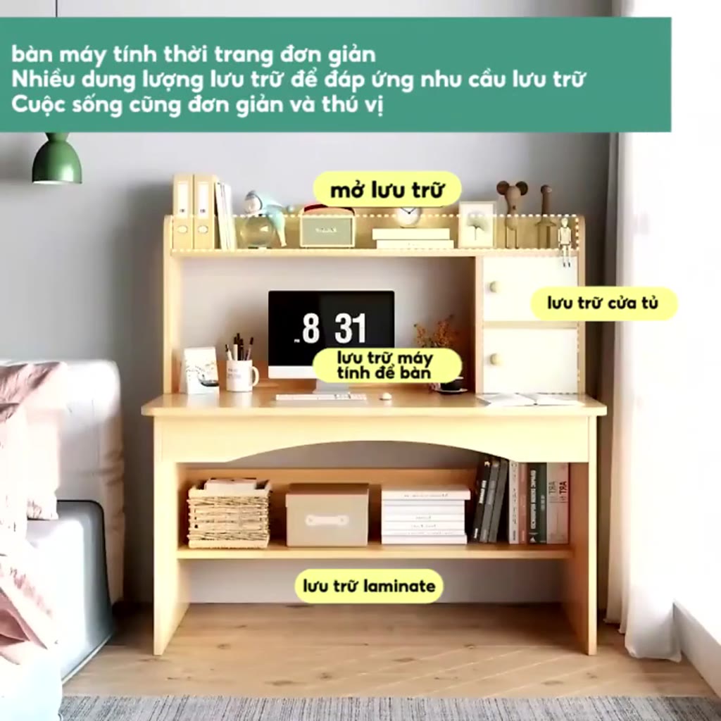 Bàn làm việc bàn học có giá sách Nội  Bàn học liền giá sách tủ sách gia đình  mặt gỗ MDF dày 15mm | BigBuy360 - bigbuy360.vn