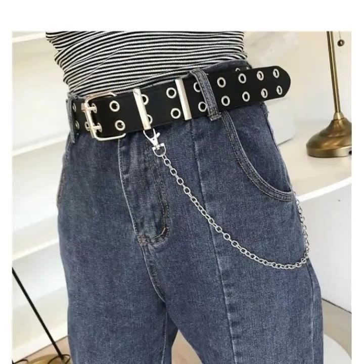Dây thắt lưng mặt vuông đục lỗ Ngôi Sao phong cách Punk
